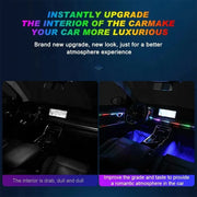 Car interior upgrade with LED lights, showing a before and after comparison.