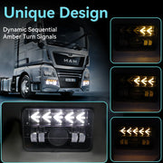 Car Work Lights For Vehicles Truck Off-road LED Headlights with Amber Arrow Sequential Turn Signal White DRL Seal Beam Headlamp