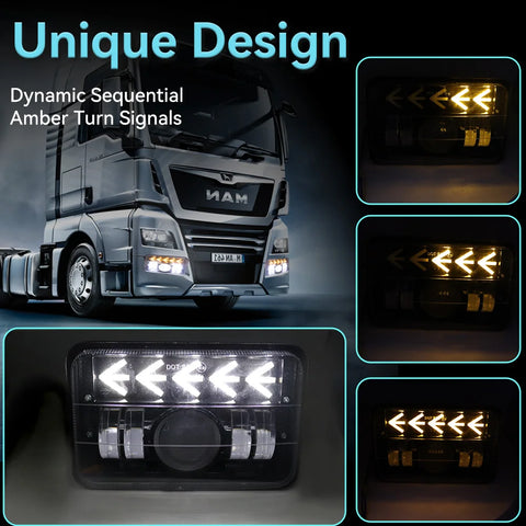 Car Work Lights For Vehicles Truck Off-road LED Headlights with Amber Arrow Sequential Turn Signal White DRL Seal Beam Headlamp