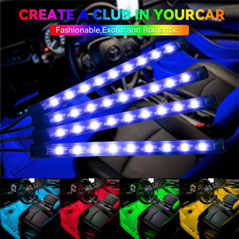 Neon 36 48 72 LED Car Interior Ambient Foot Light Wireless Remote Music APP Control Auto RGB Atmosphere Decorative Lamp