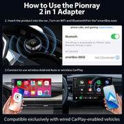 New Pionray 2 in 1 Wireless CarPlay Adapter&Android Auto Wireless Adapter, 5Ghz WiFi Type-C/USB Plug Play CarPlay Wireless