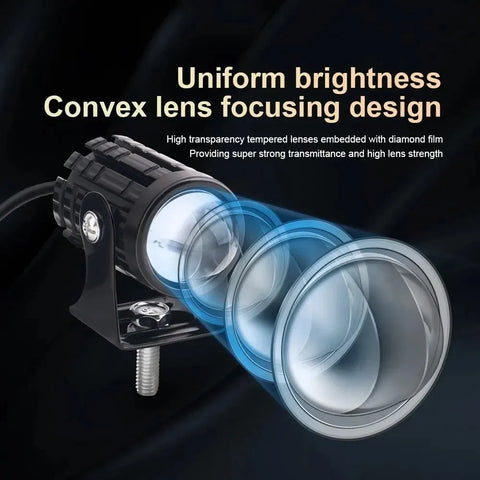 Universal Motorcycle LED Headlight Projector Lens Dual Color ATV Scooter Driving Lamp Fog Light Auxiliary Spotlight Lamp