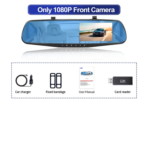 4.3 inch mirror dash cam dual lens DVR