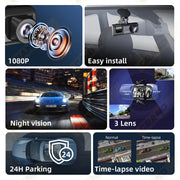 WiFi car dash cam with 3-channel DVR recording