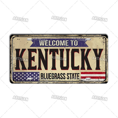 Artisian USA Landmark License Plate Welcome To City Decorative Vehicle Plate State Metal Tin Plaque Wall Decor Garage Bar Pub