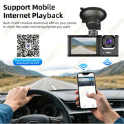 WiFi car dash cam with 3-channel DVR recording