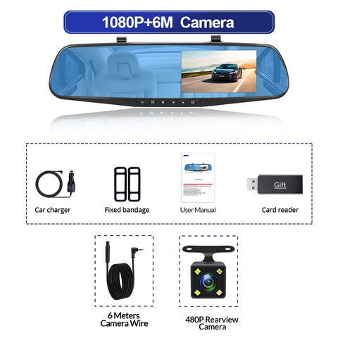 4.3 inch mirror dash cam dual lens DVR
