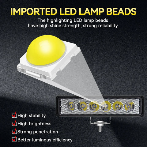 6Leds Car Work Light Bar 12V 18W High Bright Motorcycle Spotlight  Waterproof Car Headlights for Offroad Truck Trailer Offroad