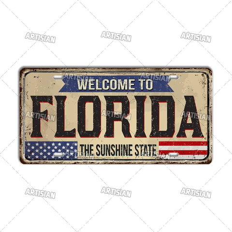 Artisian USA Landmark License Plate Welcome To City Decorative Vehicle Plate State Metal Tin Plaque Wall Decor Garage Bar Pub