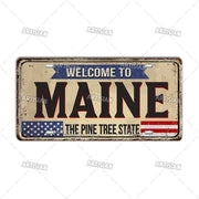 Artisian USA Landmark License Plate Welcome To City Decorative Vehicle Plate State Metal Tin Plaque Wall Decor Garage Bar Pub