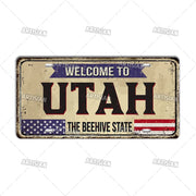 Artisian USA Landmark License Plate Welcome To City Decorative Vehicle Plate State Metal Tin Plaque Wall Decor Garage Bar Pub