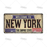 Artisian USA Landmark License Plate Welcome To City Decorative Vehicle Plate State Metal Tin Plaque Wall Decor Garage Bar Pub