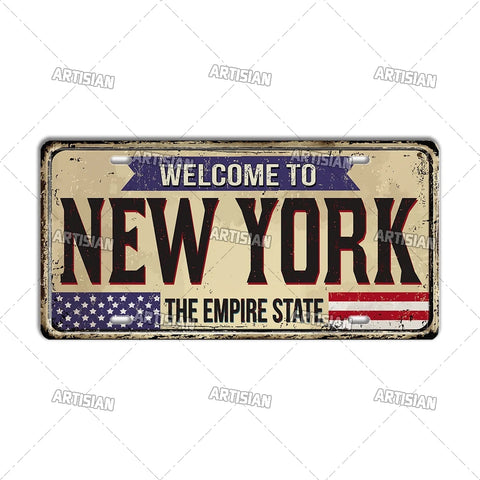 Artisian USA Landmark License Plate Welcome To City Decorative Vehicle Plate State Metal Tin Plaque Wall Decor Garage Bar Pub
