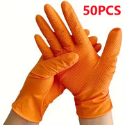 Heavy Duty Orange Nitrile Gloves – 8Mil with Diamond Grip for Mechanics & Work Safety