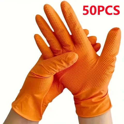 Heavy Duty Orange Nitrile Gloves – 8Mil with Diamond Grip for Mechanics & Work Safety