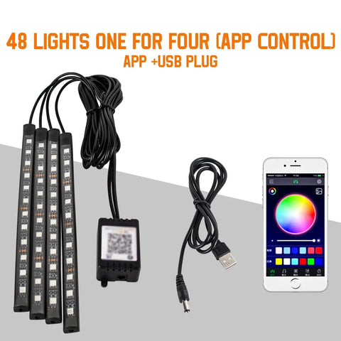 Neon 36 48 72 LED Car Interior Ambient Foot Light Wireless Remote Music APP Control Auto RGB Atmosphere Decorative Lamp