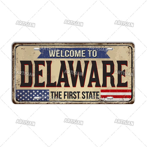 Artisian USA Landmark License Plate Welcome To City Decorative Vehicle Plate State Metal Tin Plaque Wall Decor Garage Bar Pub