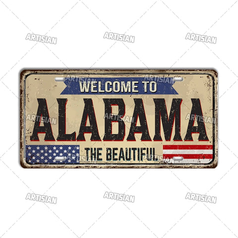 Artisian USA Landmark License Plate Welcome To City Decorative Vehicle Plate State Metal Tin Plaque Wall Decor Garage Bar Pub