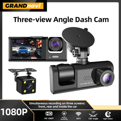 WiFi car dash cam with 3-channel DVR recording