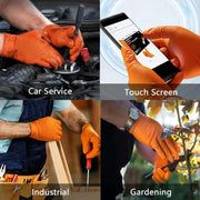 Heavy Duty Orange Nitrile Gloves – 8Mil with Diamond Grip for Mechanics & Work Safety