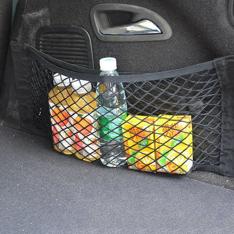 Car Seat Back Organizer Trunk Net Mesh Pocket Elastic String Net Magic Sticker Universal Portable Storage Bag Car Accessories
