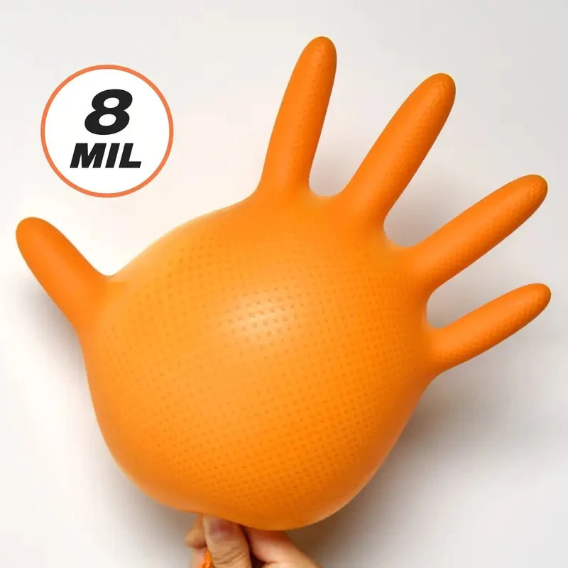 Heavy Duty Orange Nitrile Gloves – 8Mil with Diamond Grip for Mechanics & Work Safety