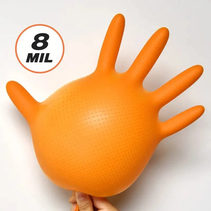 Heavy Duty Orange Nitrile Gloves – 8Mil with Diamond Grip for Mechanics & Work Safety
