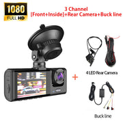 WiFi car dash cam with 3-channel DVR recording