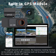 Dash Cam Dual Lens 4K UHD Recording Car Camera DVR Night Vision Video Recorder GPS Wi-Fi Room Black Box 2.5K Rear View Camera