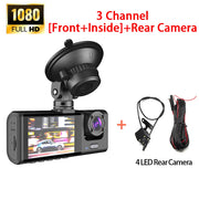 WiFi car dash cam with 3-channel DVR recording