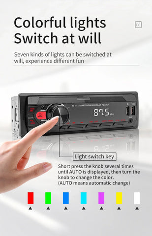 ESSGOO-Universal Multimedia Player for Car, 1 Din MP3 Car Radio, Audio Stereo, Bluetooth, Automotive, Colorful Buttons, 1 Din