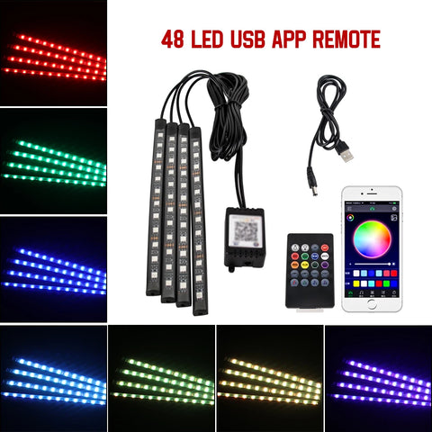 Neon 36 48 72 LED Car Interior Ambient Foot Light Wireless Remote Music APP Control Auto RGB Atmosphere Decorative Lamp
