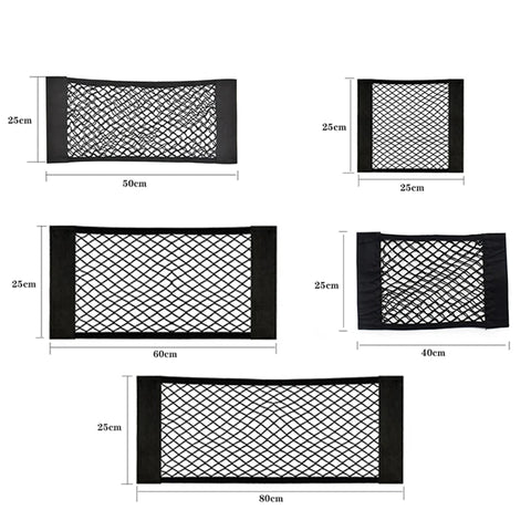 Car Seat Back Organizer Trunk Net Mesh Pocket Elastic String Net Magic Sticker Universal Portable Storage Bag Car Accessories