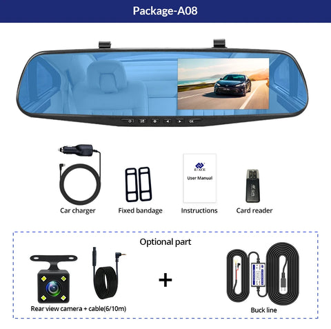 4.3 inch mirror dash cam dual lens DVR