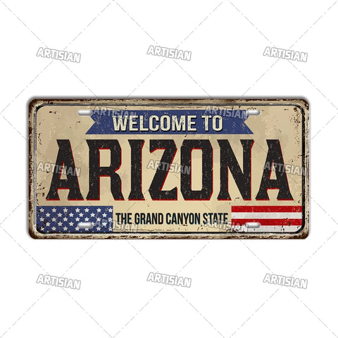Artisian USA Landmark License Plate Welcome To City Decorative Vehicle Plate State Metal Tin Plaque Wall Decor Garage Bar Pub