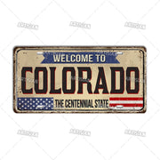 Artisian USA Landmark License Plate Welcome To City Decorative Vehicle Plate State Metal Tin Plaque Wall Decor Garage Bar Pub