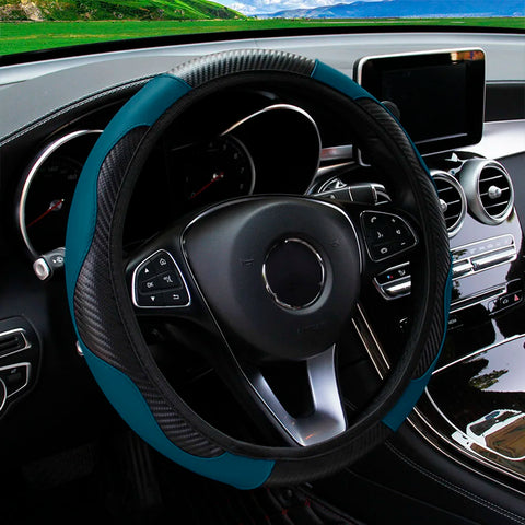 PU Carbon Fiber Leather Car Steering Wheel Cover without Inner Ring Suitable for 14.5-15 Inches of Automotive Supplies