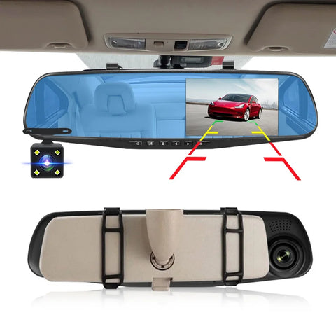4.3 inch mirror dash cam dual lens DVR