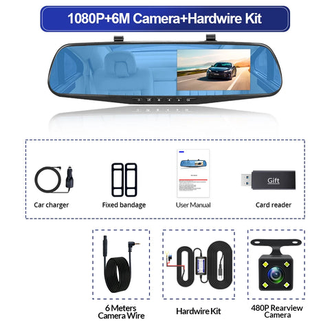 4.3 inch mirror dash cam dual lens DVR