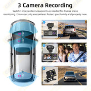 WiFi car dash cam with 3-channel DVR recording