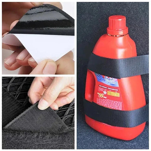 1set Car Trunk Organizer Elastic Fixing Strap Fire Extinguisher Fixing Strap Universal Storage Bracket Velcro Strip Auto Parts
