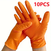 Heavy Duty Orange Nitrile Gloves – 8Mil with Diamond Grip for Mechanics & Work Safety