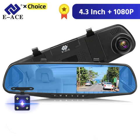 4.3 inch mirror dash cam dual lens DVR