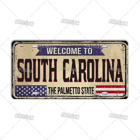 Artisian USA Landmark License Plate Welcome To City Decorative Vehicle Plate State Metal Tin Plaque Wall Decor Garage Bar Pub