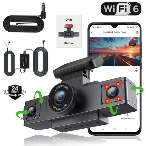 Dash Cam for Cars 3 Channel WIFI Car DVR Camera 1080P for Car Front and inside Black Box 24H Parking Monitor car accessories