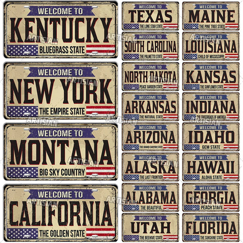 Artisian USA Landmark License Plate Welcome To City Decorative Vehicle Plate State Metal Tin Plaque Wall Decor Garage Bar Pub