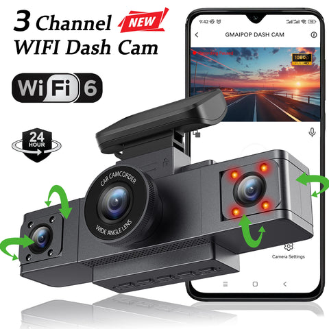 Dash Cam for Cars 3 Channel WIFI Car DVR Camera 1080P for Car Front and inside Black Box 24H Parking Monitor car accessories