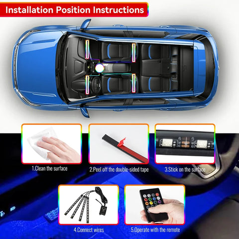 Neon 36 48 72 LED Car Interior Ambient Foot Light Wireless Remote Music APP Control Auto RGB Atmosphere Decorative Lamp