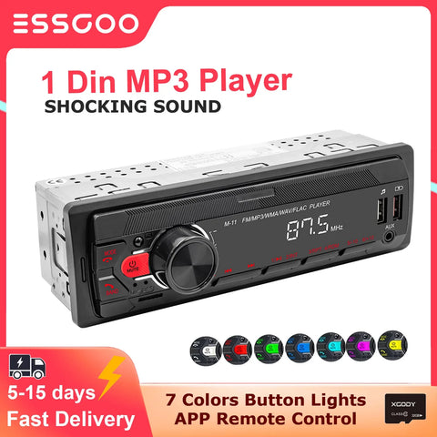 ESSGOO-Universal Multimedia Player for Car, 1 Din MP3 Car Radio, Audio Stereo, Bluetooth, Automotive, Colorful Buttons, 1 Din