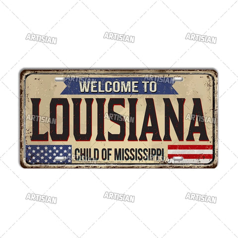 Artisian USA Landmark License Plate Welcome To City Decorative Vehicle Plate State Metal Tin Plaque Wall Decor Garage Bar Pub